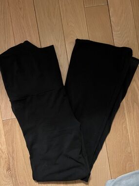 Skims, black cotton fold over waist jersey pants 12